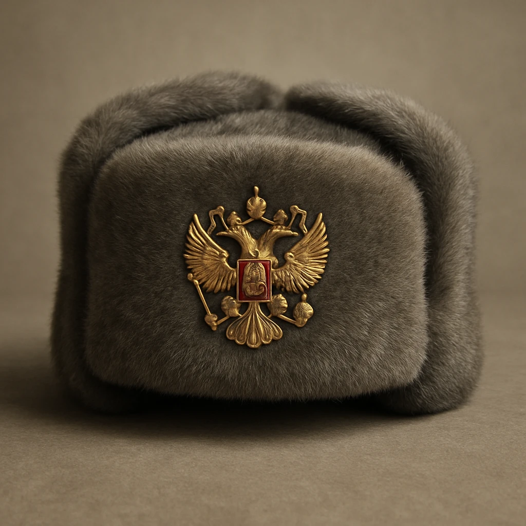 Russian hat ushank with the coat of arms of Russia, with background emoji