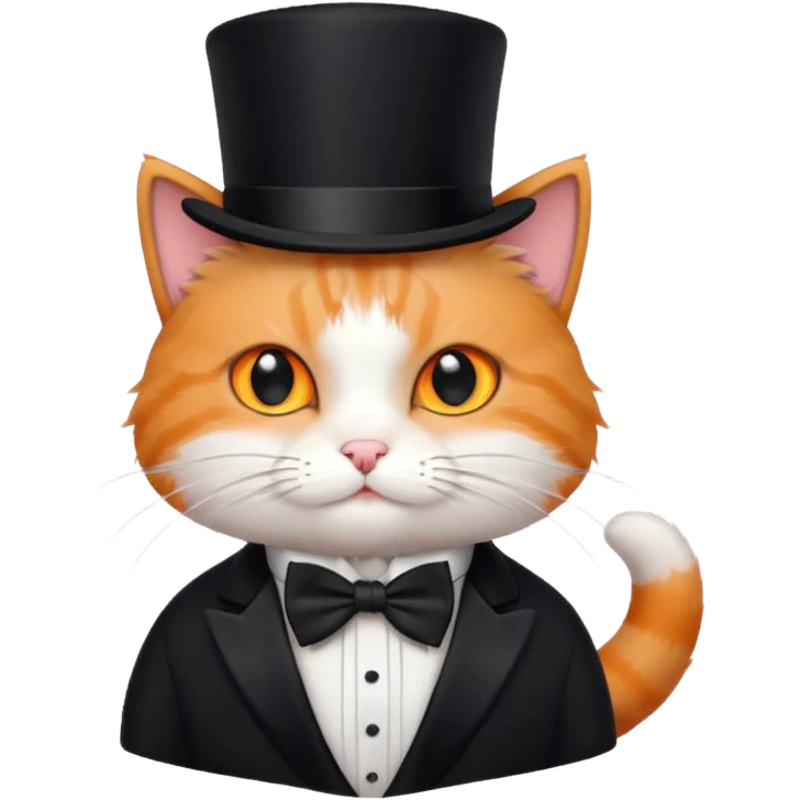 Um gato com gravata borboleta e usando uma Cartola emoji