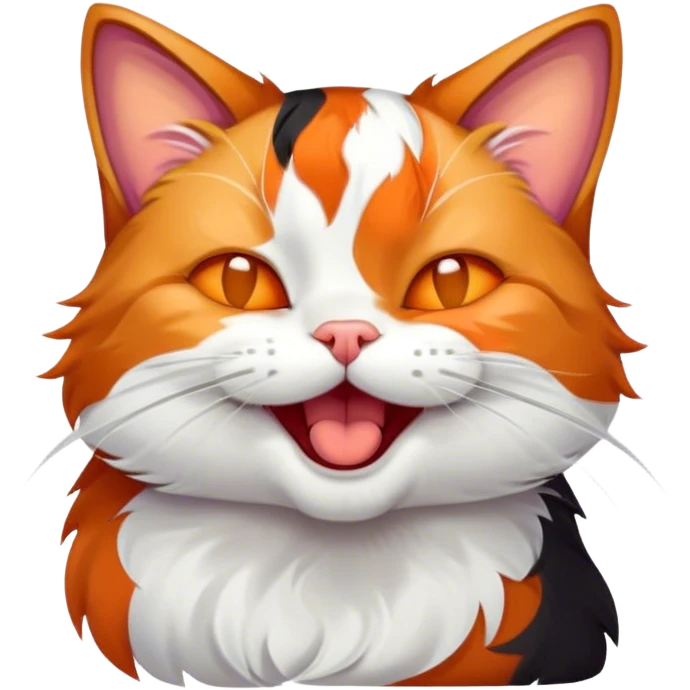 Cinematic Cute Yawning Calico Cat Portrait Emoji, Head tilted mid-yawn with a charming, relaxed expression, showcasing a soft patchwork fur of vibrant orange, black, and white, simplified yet irresistibly adorable, highly detailed, glowing with a cozy, gentle radiance, high shine, exuding sleepy yet endearing charm, styled with a soft glowing outline, capturing the essence of a calico cat caught in a delightful yawn that seems ready to cuddle up for a nap! emoji