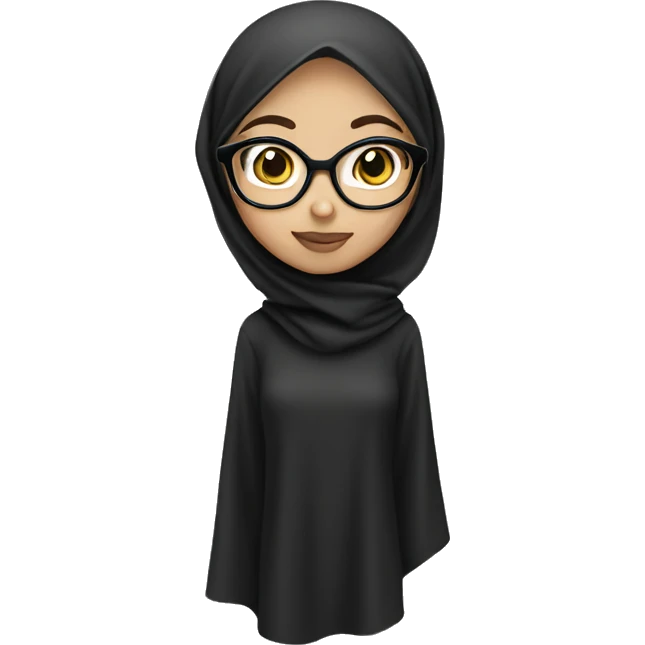 Light skinned girl wearing a black hijab with white glasses emoji