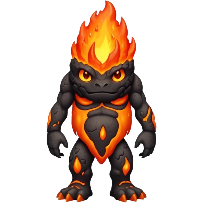 a mystical fast lava creature without arms with molten lava on its head and some rocky shoulders, full body emoji
