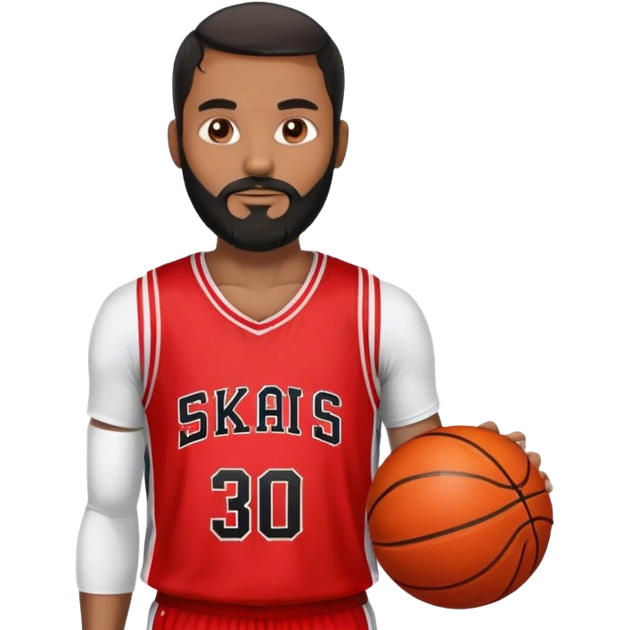 A not very white man in his 30s bearded black beard wearing red basketball jersey  emoji