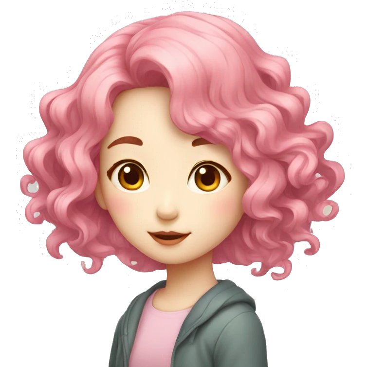 wavy pink hair girl korea emoji