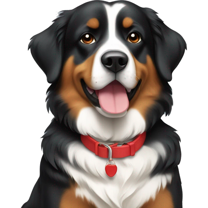 Burmese mountain dog sitting with red collar emoji