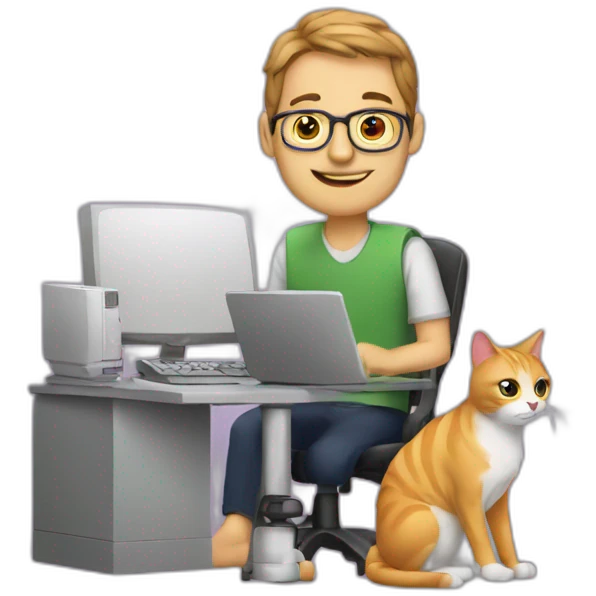 Programmer man with a cat near computer emoji
