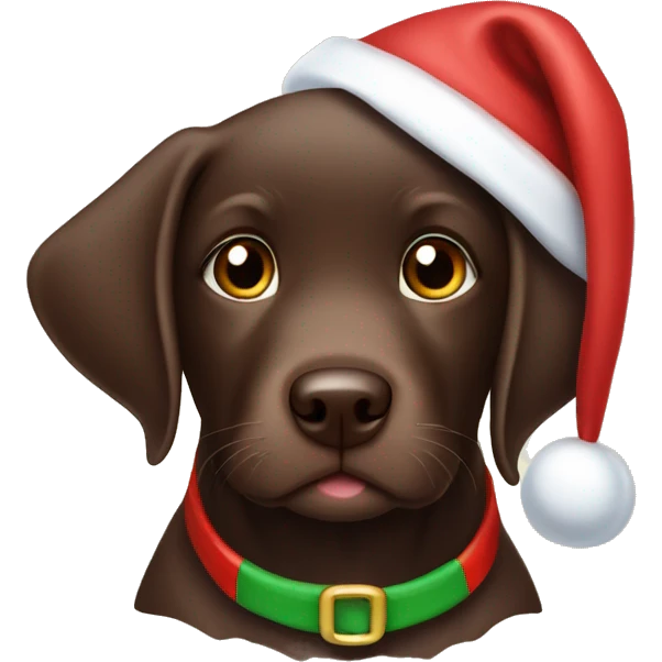 Chocolate lab puppy in a Santa hat emoji