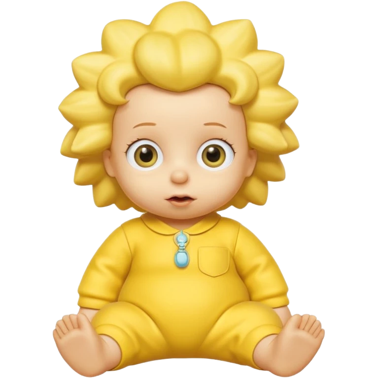 A 3D cartoon baby character entirely yellow, styled like Maggie Simpson, with pacifier, yellow onesie, big eyes, smooth shading, Memoji-style rendering, consistent with other yellow Simpsons characters. emoji