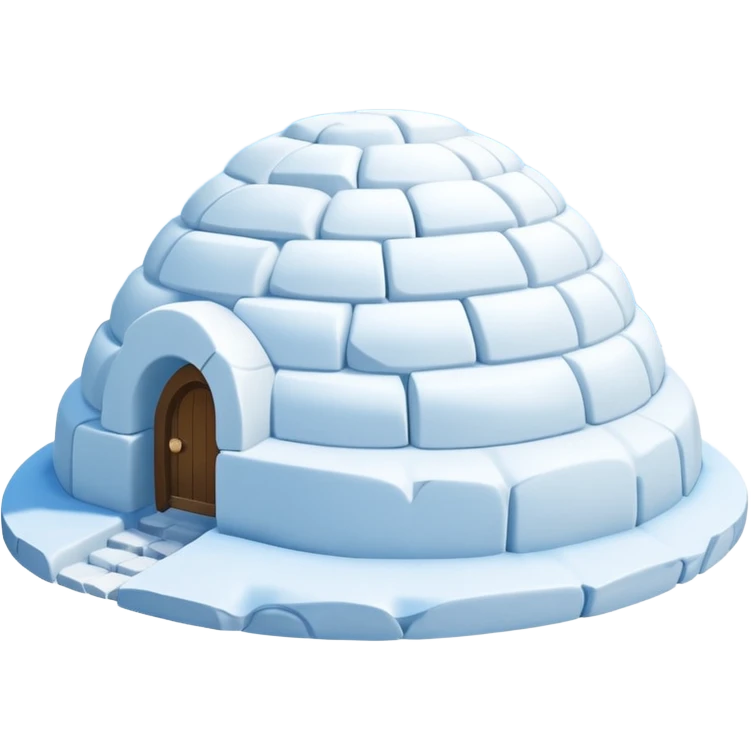 A traditional snow igloo on a vast snowy plain under a clear blue sky. Soft sunlight casts gentle shadows across the snow. The igloo has a small entrance tunnel and compacted snow blocks forming its dome. Realistic Arctic environment, calm winter feeling. Negative: Background transparent. emoji