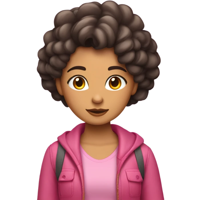 chica pelinegra morena con el pelo riza largo muy largo y con ropa rosa emoji
