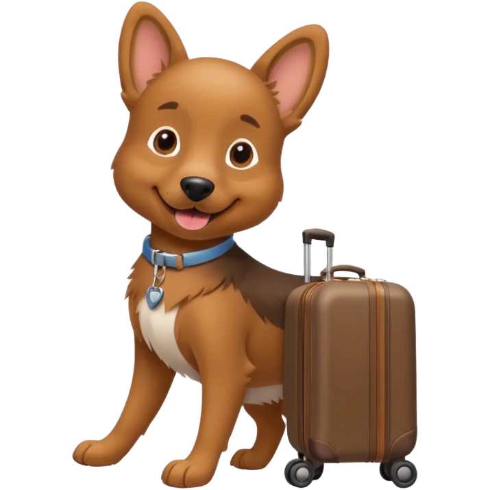 A cheerful dog pulling a small rolling suitcase behind it. emoji