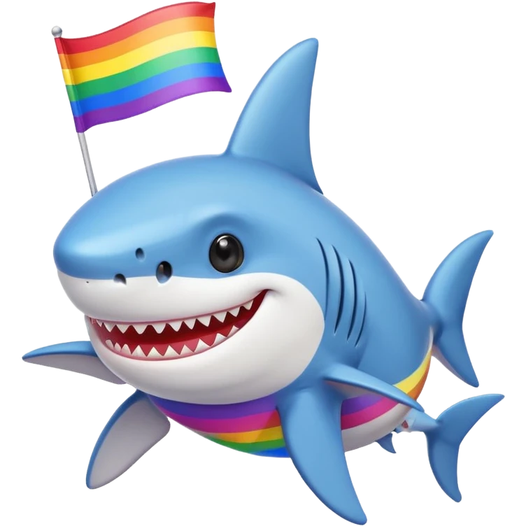 cute shark holding pride flag emoji
