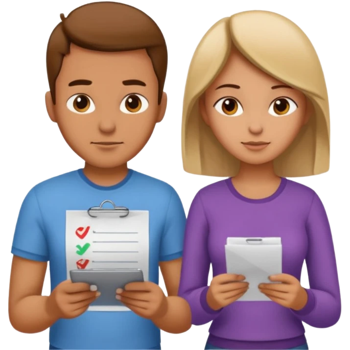 modern looking husband and wife avatars looking down at the check list emoji