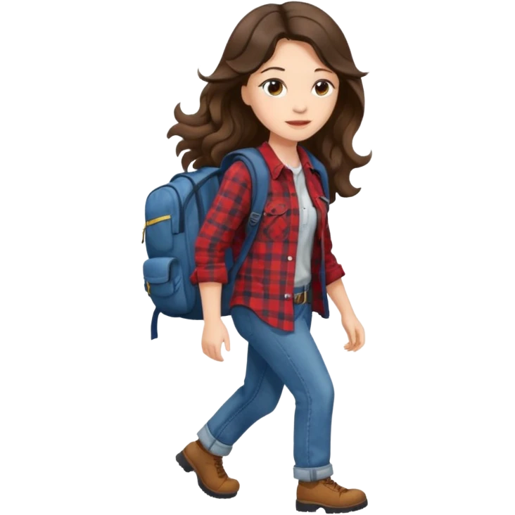 aestethic brunette long wavy hair walking with a backpack emoji