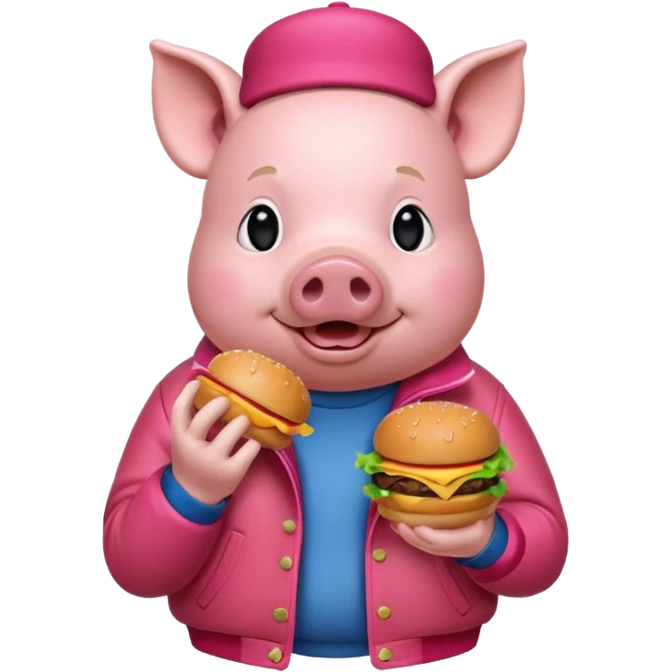 pig with hamburger wearing red jacket emoji