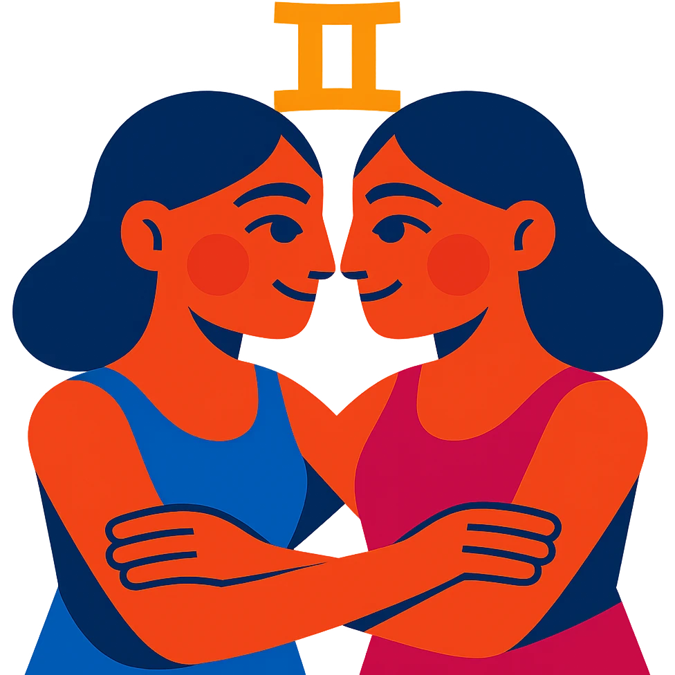 vibrant toon style Gemini, two colorful twins emoji