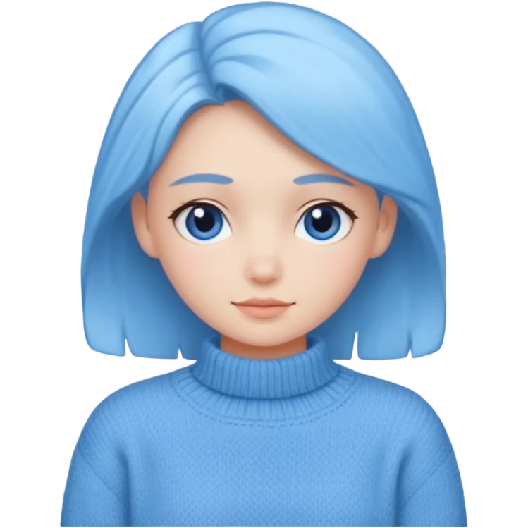 sky-blue Girl's wool sweater with light fabric folds and soft shading, casual style, Knitten.only wool sweater. emoji