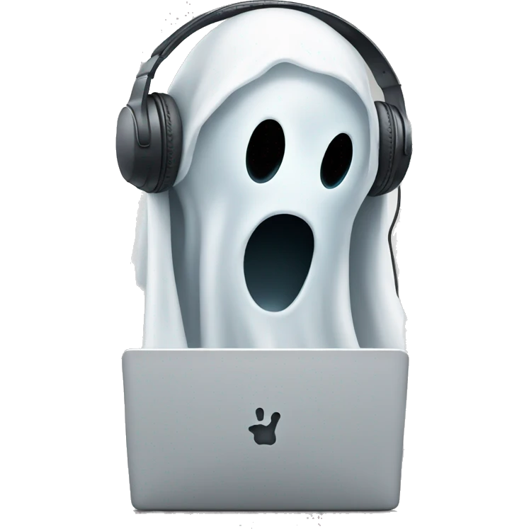 ghost with headphones and computer emoji
