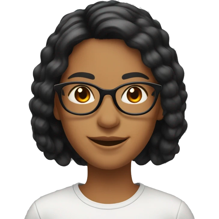 black hair, medium hair, smile with one’s eyes, woman, orange glasses emoji
