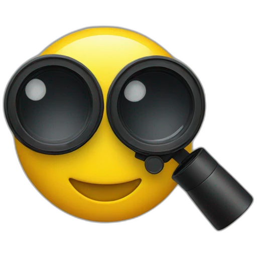 A yellow smile emoji looking something through binoculars  emoji