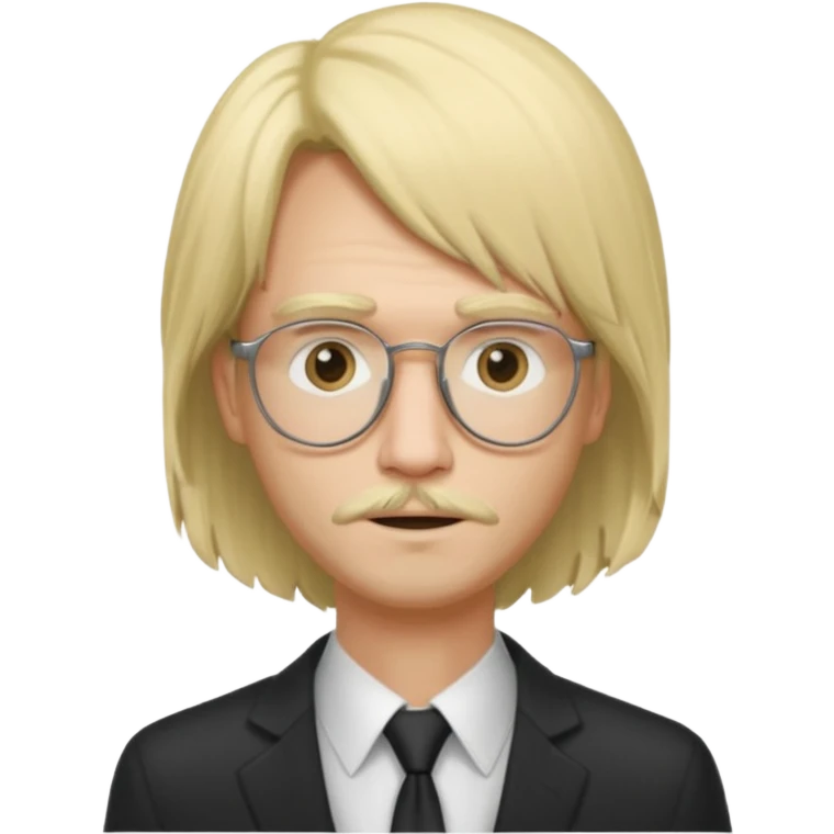 Boomganza-inspired slender man, rose glasses no lenses, wild blonde wig, thin scruffy facial hair, neutral expression emoji