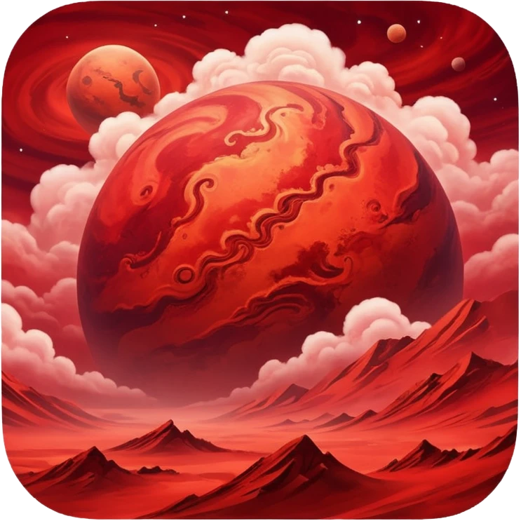 Crimson red planet with clouds emoji