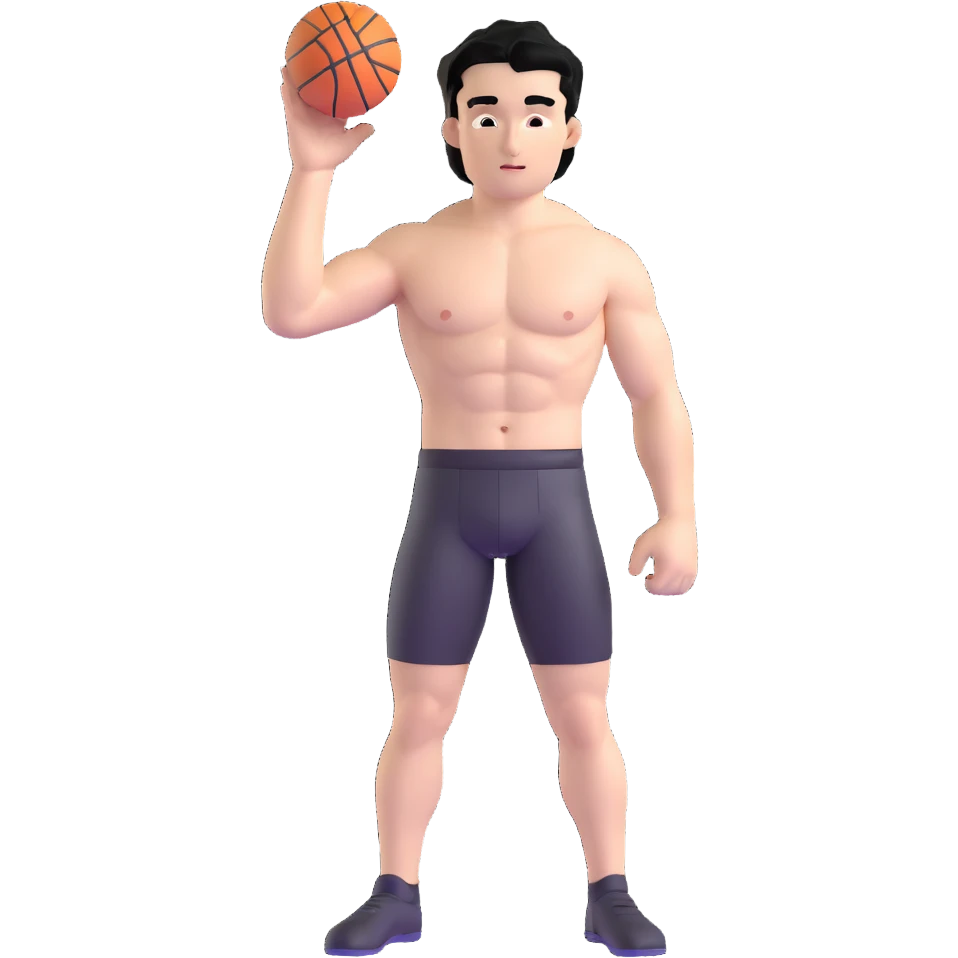 shirtless male athlete with white skin and moderately curly black hair on top with shaved sides emoji