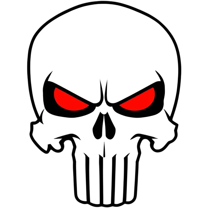Punisher skull with bright glowing red eyes, menacing emoji
