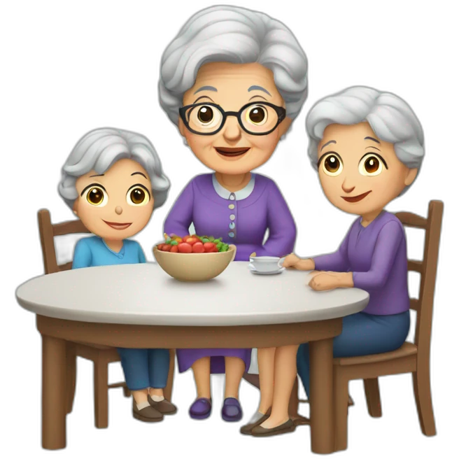 Granny with family in the table emoji