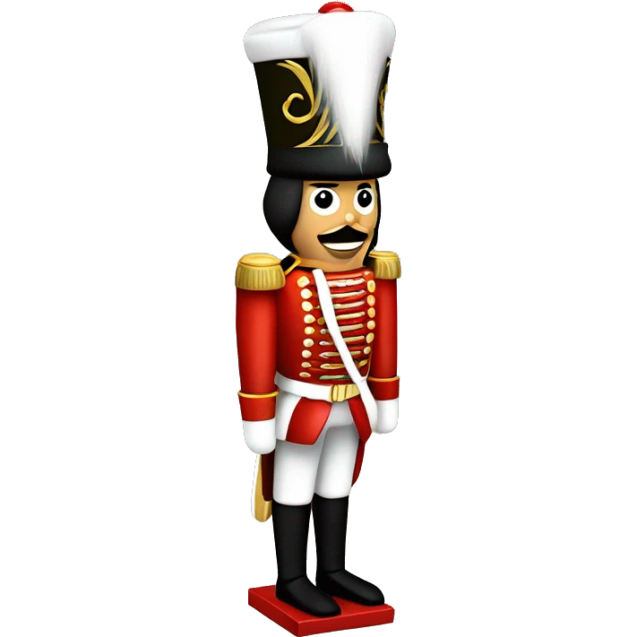A classic wooden nutcracker figure, dressed in a colorful soldier uniform with a tall hat, bold details, and a functional lever for cracking nuts. emoji