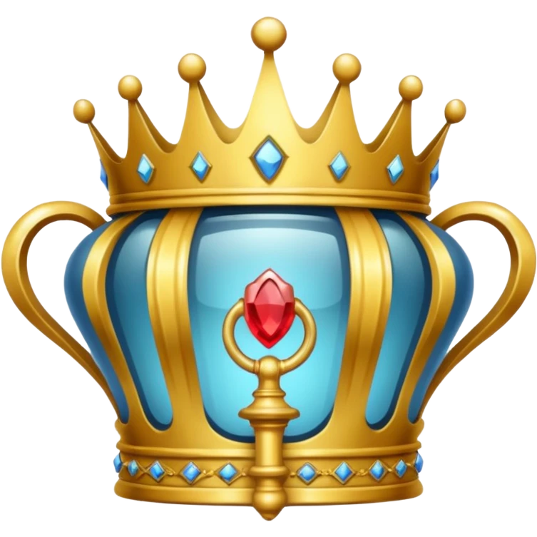 A crown emoji in the style of Apple emoji with a handle, a window, and a knocker. emoji