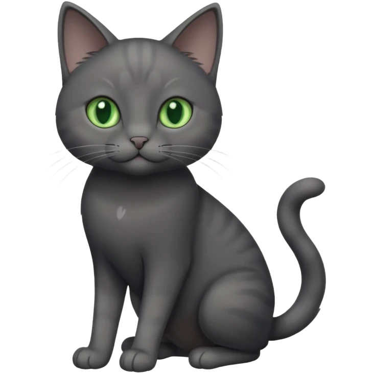 full body gorgeous solid dark grey cat with green eyes, white paws and white whiskers playing emoji