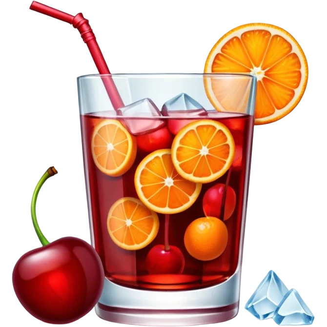 Mach mir einen Cherry Negroni mit viel Eiswürfeln und nur einer einzigen Scheibe Orange im Glas und einer Kirsche als Deko emoji