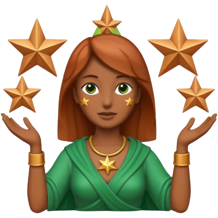 copper green female statue holding up 3 stars in a triangle emoji