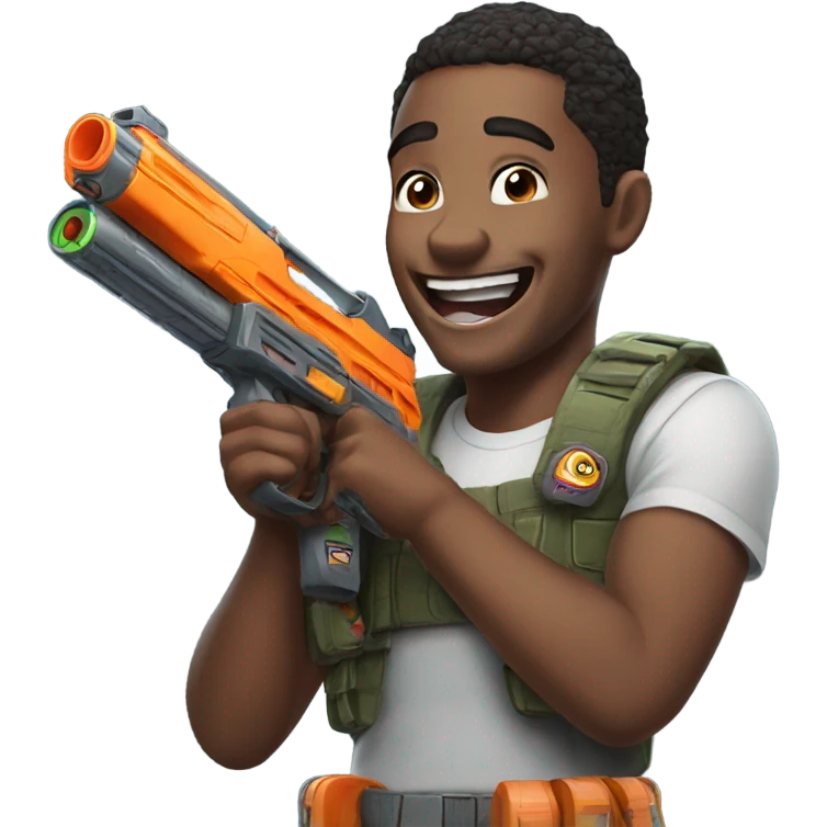 Laughing while holding a nerf gun emoji