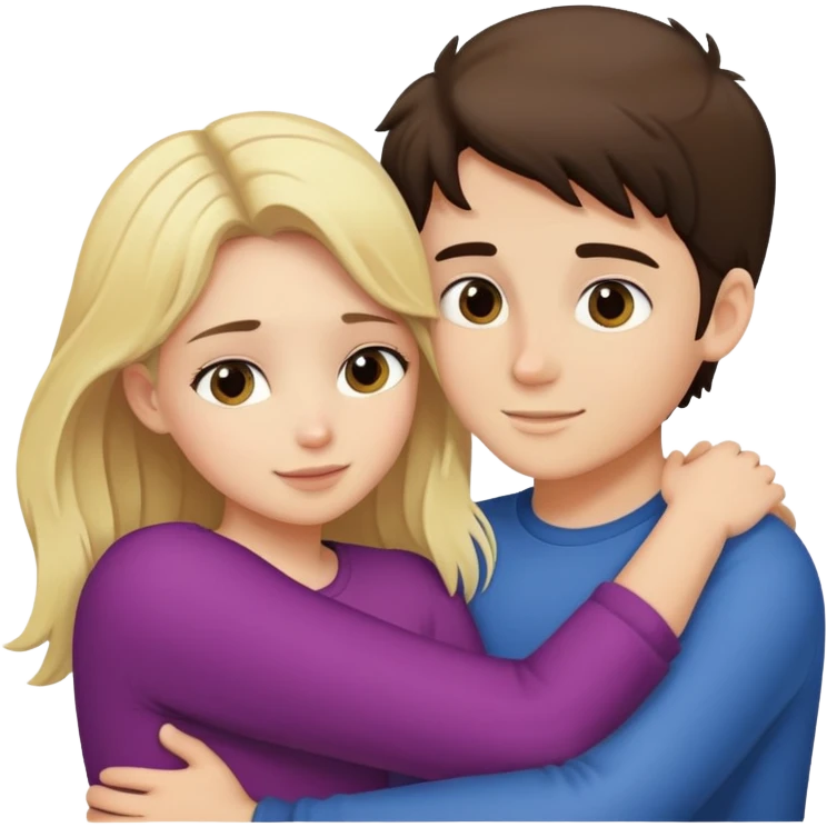 Blonde girl hugging brunette boy emoji