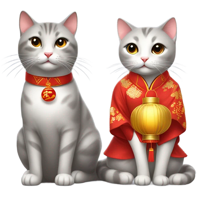 Light grey cat celebrating Chinese new year with a Chinese girl  emoji
