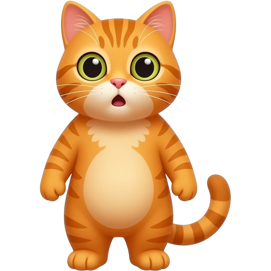 A little orange cat standing up like a little person, looking very surprised. All his body is dark orange. emoji