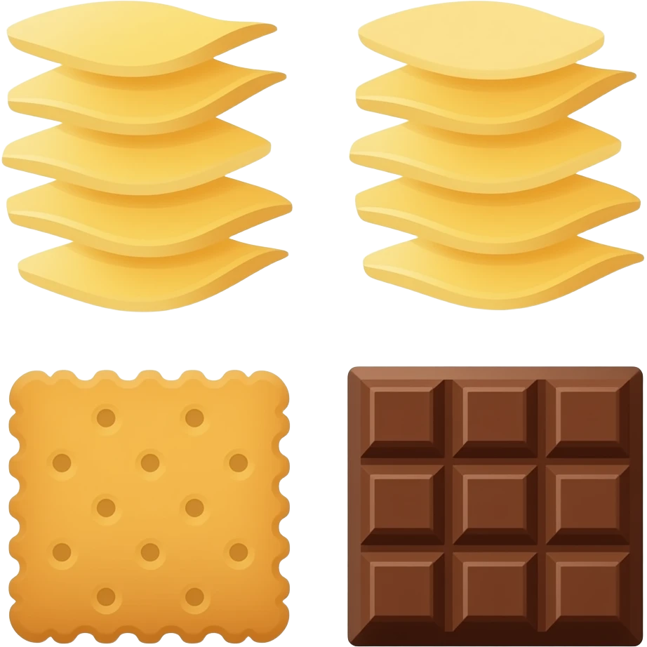 vector flat potato chips, crackers, chocolate together emoji