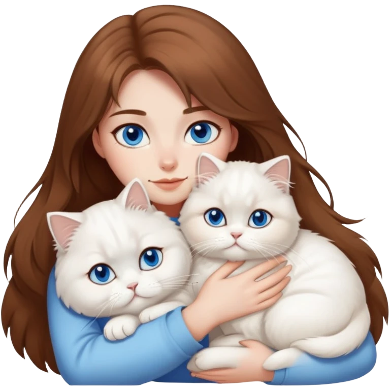 White persian cat with blue eyes cuddling brown long hair girl emoji