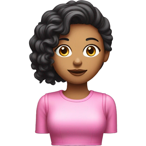 Chica pelo negro lacio piel blanca y una computadora de apple rosa emoji