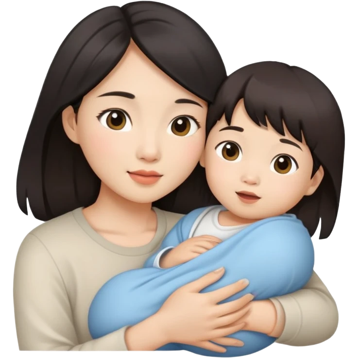 Beautiful Asian girl holding baby boy emoji