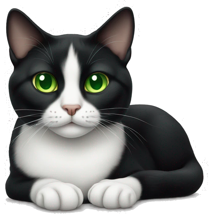 Tuxedo Cat with green eyes laying down emoji