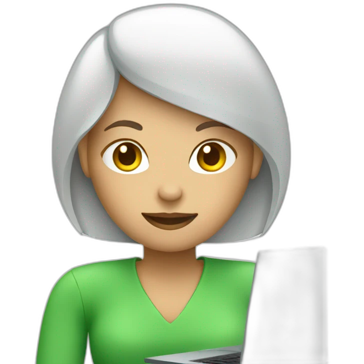 woman with laptop in green emoji
