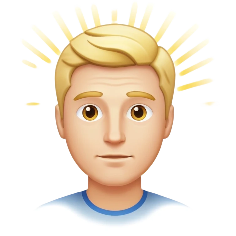 White man standing with rays of light emoji