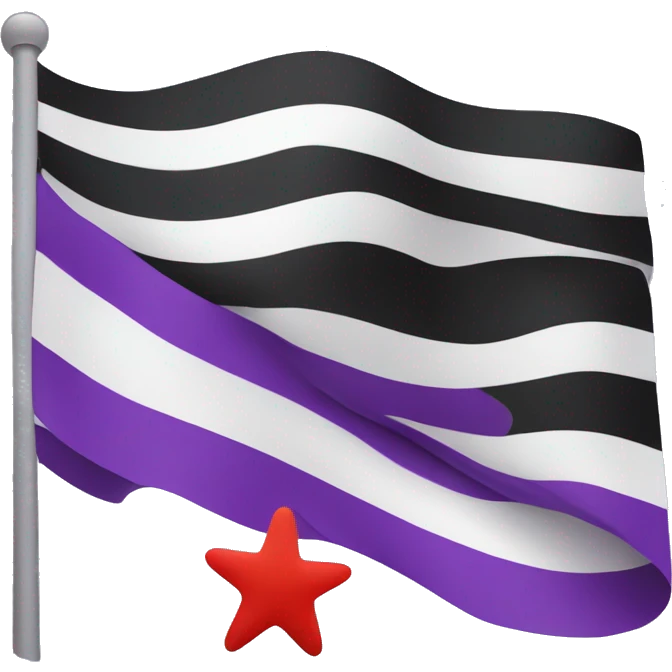 A flag emoji of a horizontal tricolor of black, white, and purple. In the center of the flag is a red five-pointed star emoji