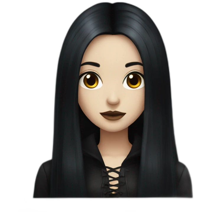 Gothic girl long black hair with brown eyes emoji