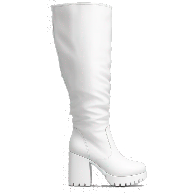 white knee high chunky heel boots emoji