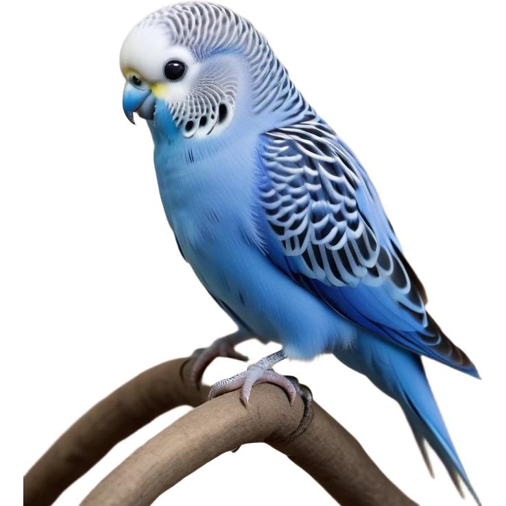 Cinematic Noble Blue Budgie Portrait Emoji, Poised and regal, with a petite, delicate build and a smooth, well-groomed fur of vibrant blue feathers, deep-set soulful dark eyes, Simplified yet sharp and sophisticated features, highly detailed, glowing with a soft, dignified glow, high shine, intelligent and charming, stylized with an air of elegance, focused and attentive, soft glowing outline, capturing the essence of a watchful and confident avian companion, so majestic it feels as though it could flutter out of the screen with effortless authority! emoji