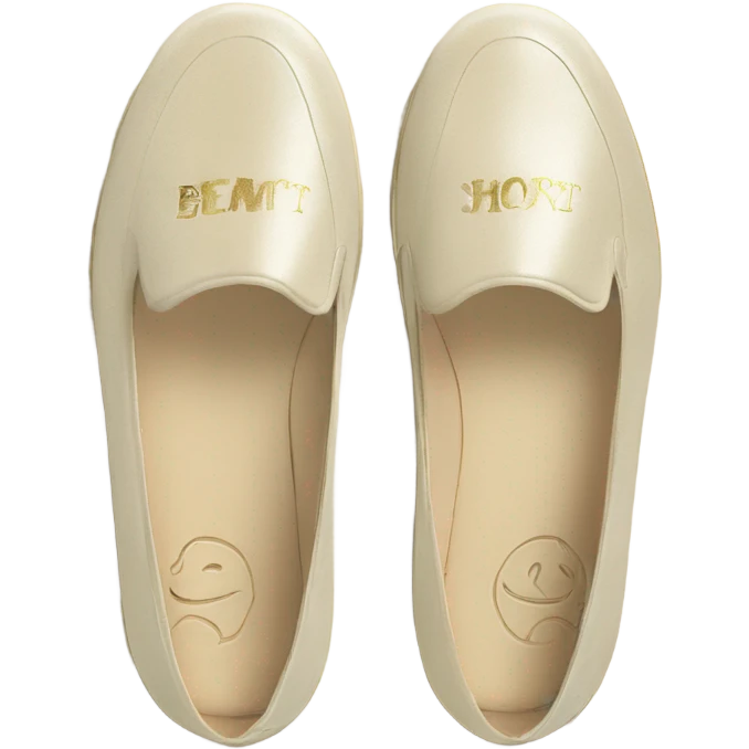 Flats slip on cream gold emoji