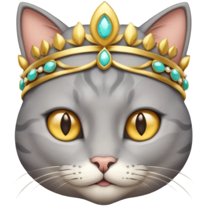 gray cat with gold jewerly on head, half body emoji